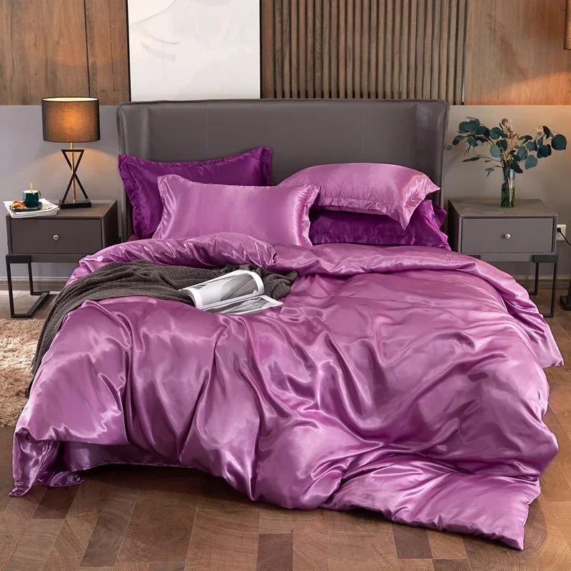 4-Piece Solid Color Duvet Cover Set - Rayon Twill Bedding (Twin/Full/Queen/King)