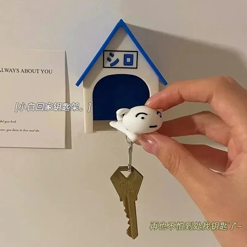 Crayon Shin-chan Kawaii Dog Keychain with House Charm – Anime Cartoon Pendant Key Hanger Gift for Kids