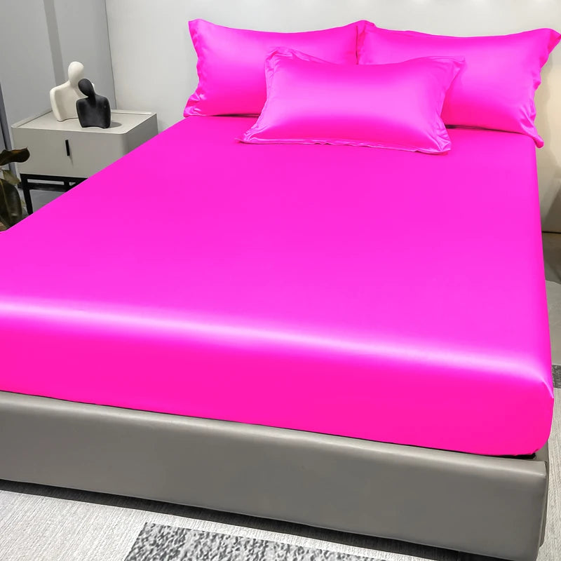 Satin Ice Silk Solid Fitted Sheet — 1-Piece Bed Sheet (Pillowcase Not Included)