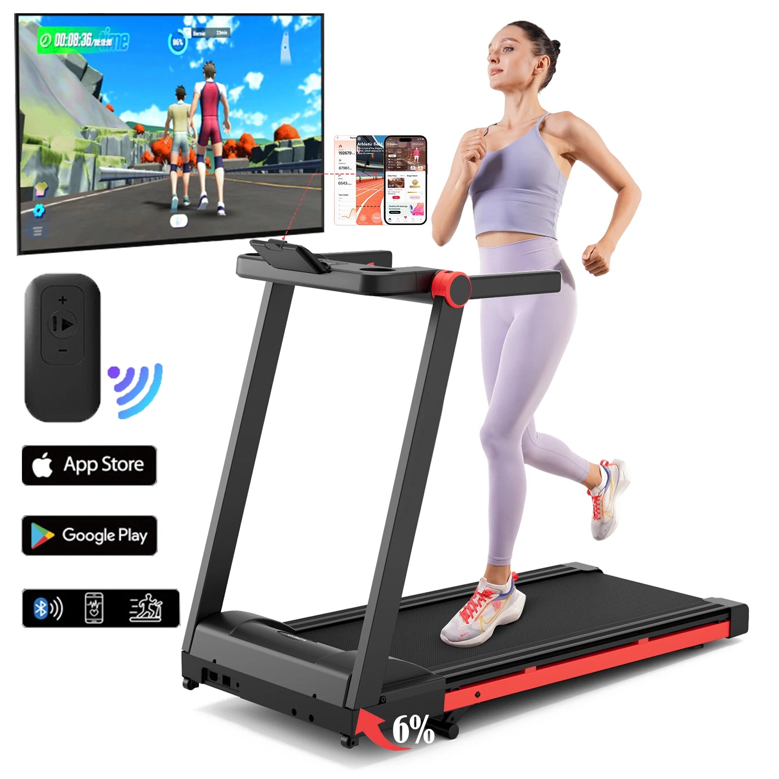 Foldable Incline Home Treadmill 3.5HP — 350 lb, Touchscreen, Smart App