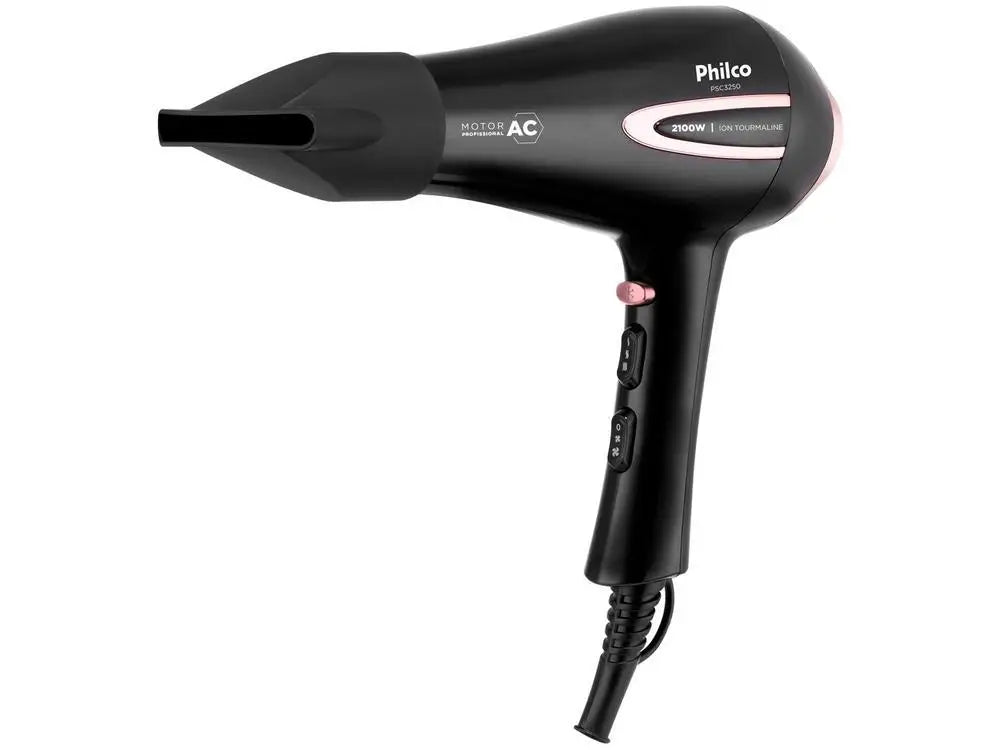 Tourmaline Ion Hair Dryer 2100W, AC Motor, 2 Speeds and 3 Heat Settings, Cool Shot, Black, 220V