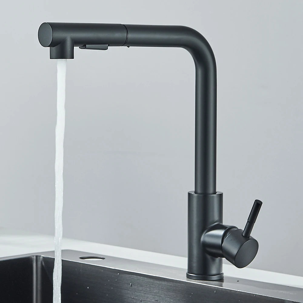 Pull-Out Kitchen Faucet Single-Handle Deck-Mount, High-Pressure Retractable Spout with Dual Spray Modes — Hot & Cold (Brushed Nickel / Matte Black)