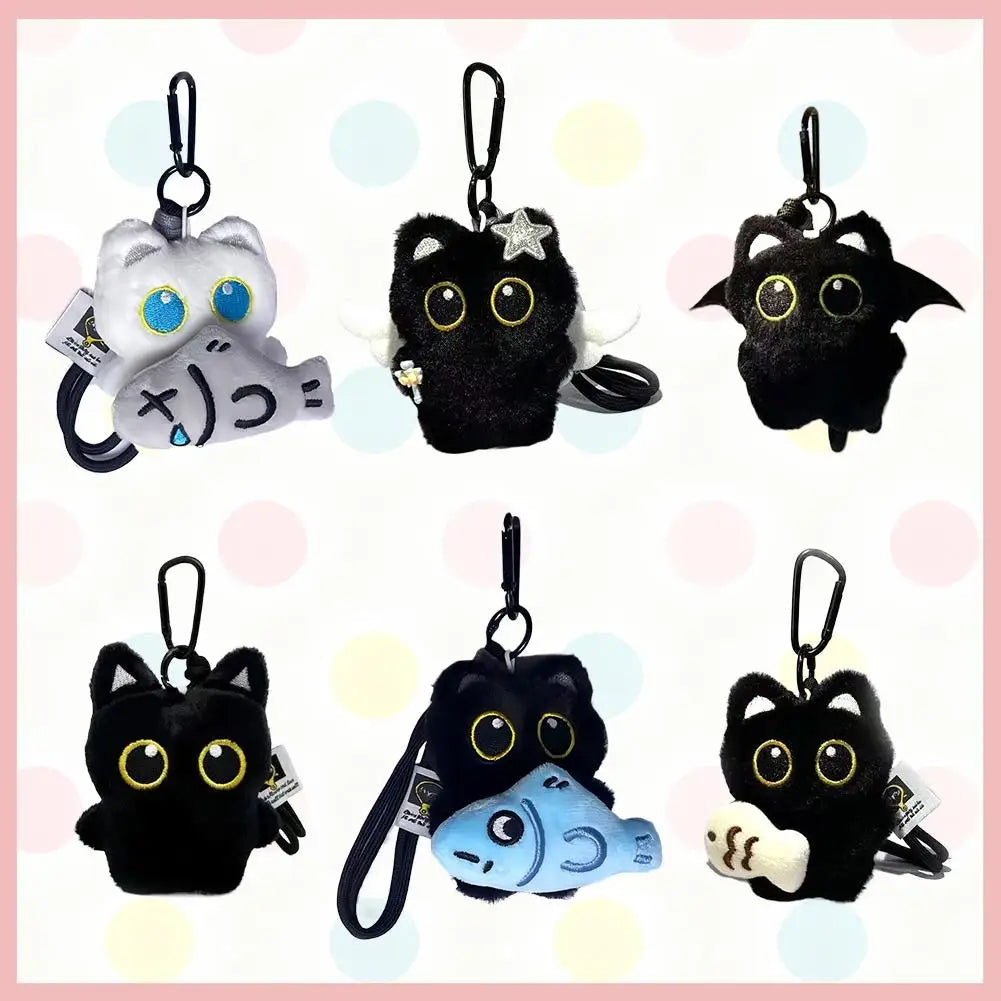 Plush Black Cat Keychain 10cm (3.9 in) Kawaii Bag Charm Cute Stuffed Cat Keyring Gift