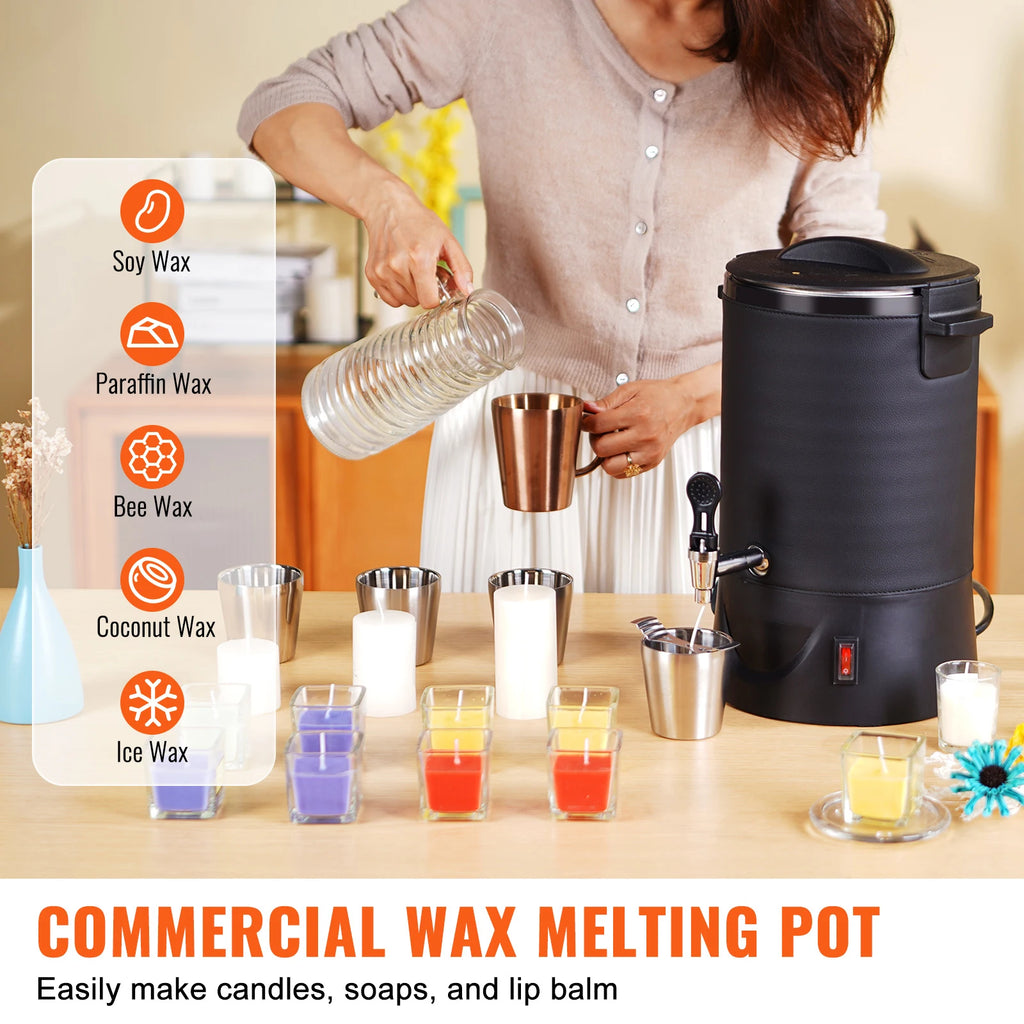 6.5L (10 lb) Electric Wax Melter for Candle Making - Stainless Steel Wax Melting Pot with Pour Spout & 9-Level Temp Control