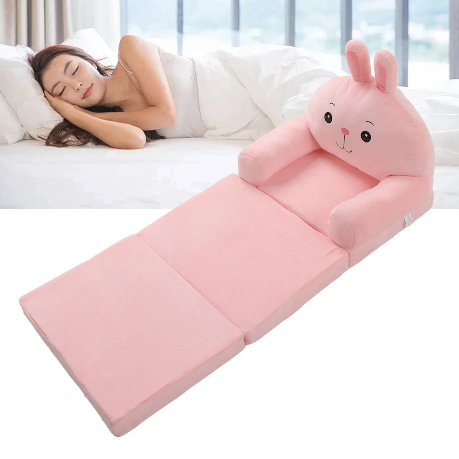 Cartoon Foldable Kids Sofa Bed - Plush Detachable Washable Cover & Wide Armrests