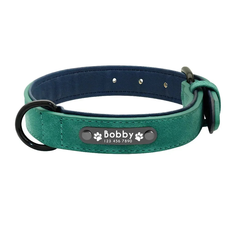 Personalized Leather Dog Collar with ID Tag - Adjustable Small/Medium/Large Dogs | Custom Name & Phone