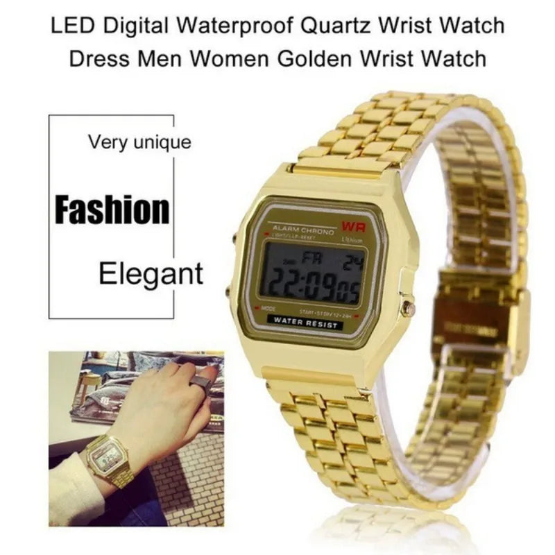 Multifunction LED Digital Sports Wristwatch with Stainless Steel Bracelet, Unisex Business Dress Watch