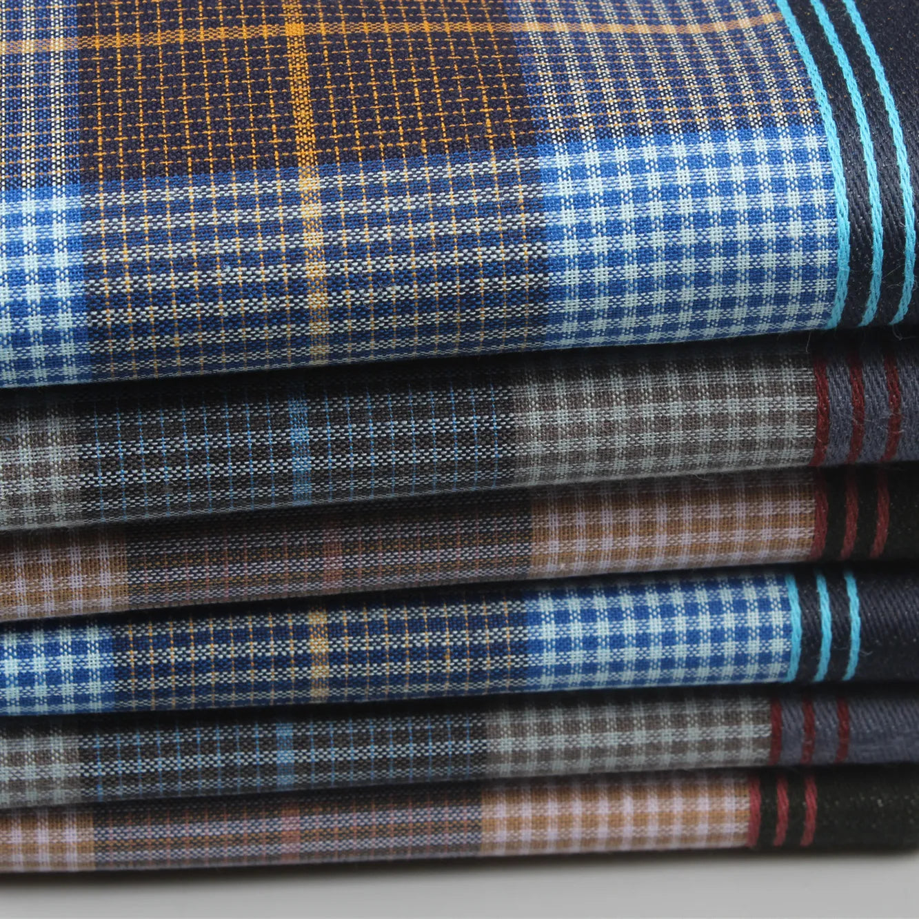 6-Pack Men's Cotton Striped Handkerchiefs 15.7in (40 cm) Plaid Square - Thin Style