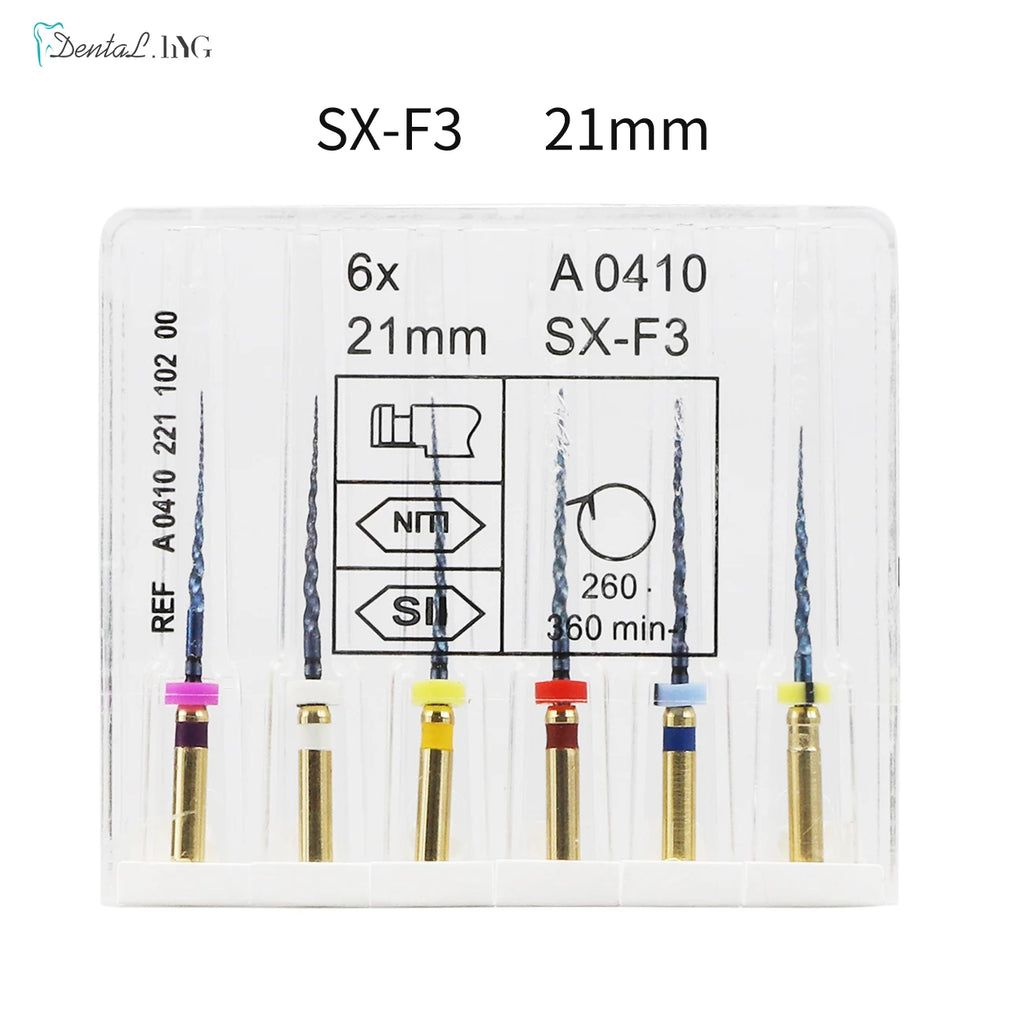 Gold-Coated NiTi Rotary Root Canal Files 6-Pack - Endodontic Files 19mm (0.75in) & 21mm (0.83in)