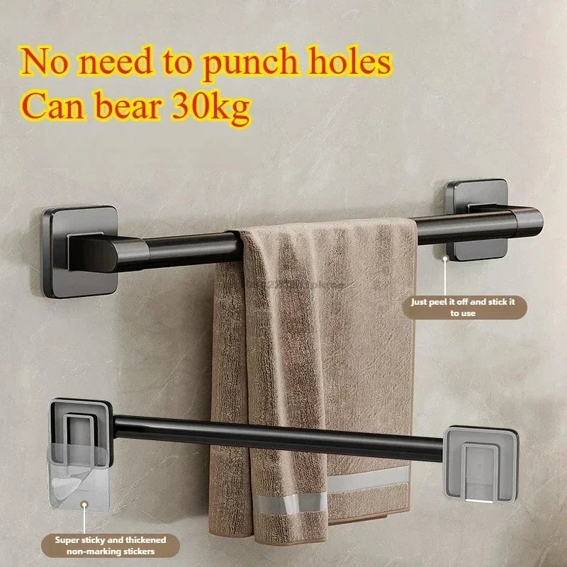 No-Drill Wall-Mounted Towel Rack – Adhesive Aluminum Towel Bar for Bathroom & Kitchen, 50–60 cm (19.7–23.6 in)