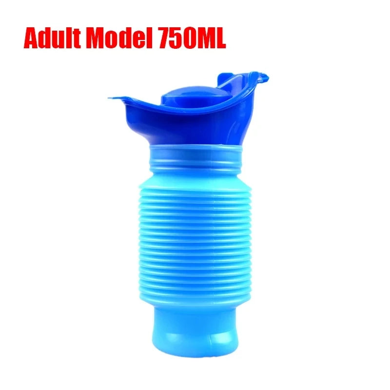 Close-up of adult model collapsible urinal funnel in blue