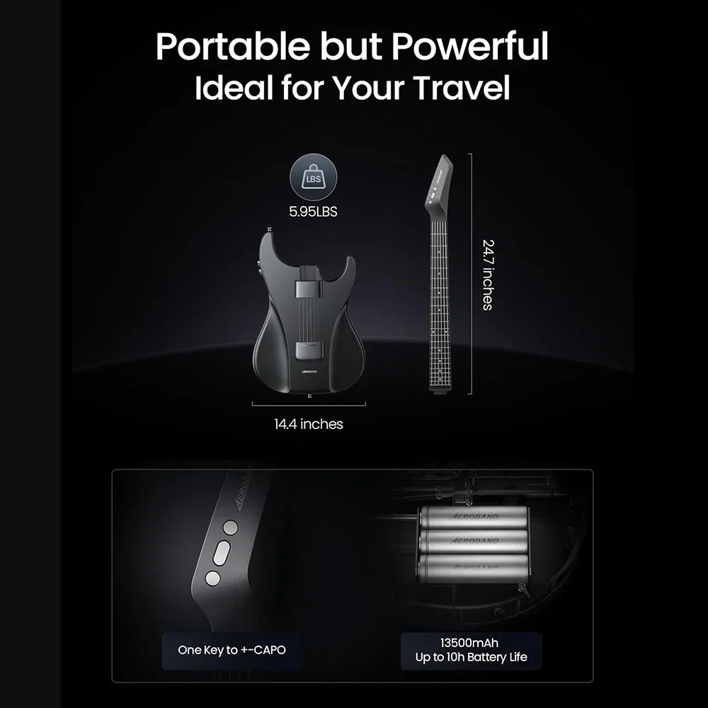 Portable Smart Hybrid Guitar — Pain-Free Silicone Strings, 9 Tone Modes, Built-In Speaker & Mic
