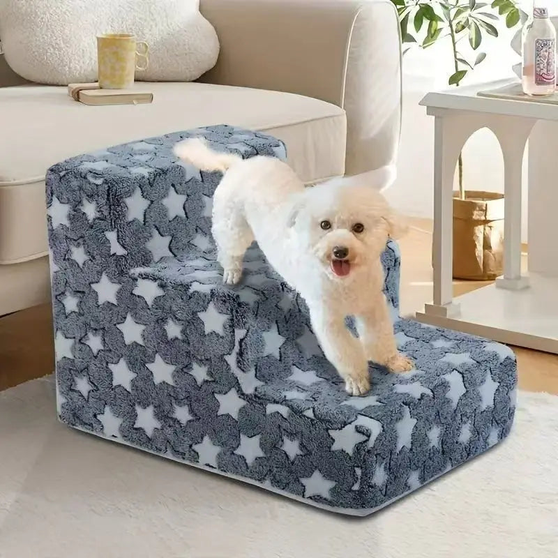 Dog Ramp & Puppy Stairs – Waterproof Anti-Bite Pet Ladder with Detachable Washable PU Cover, Sponge Cushion, Cartoon Pattern
