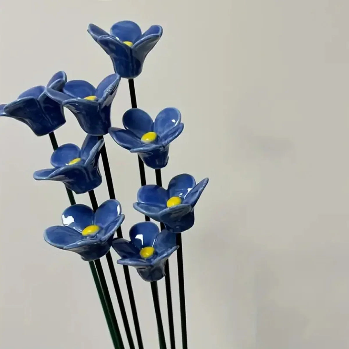 Blue Ceramic Forget-Me-Not Artificial Flowers 14.56 in (37 cm) Fade-Resistant Indoor & Outdoor Vase and Lawn Decor