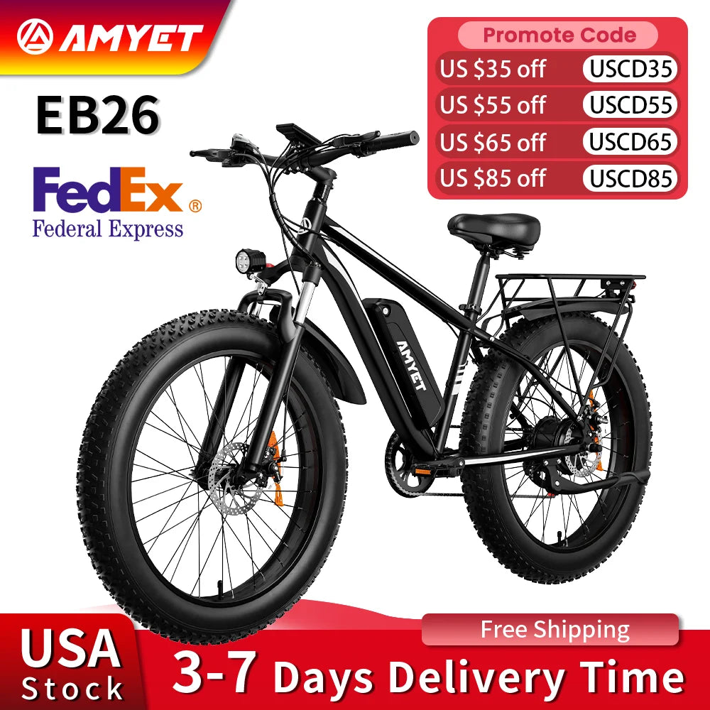 26" Electric Fat Tire Mountain Bike — 1500W Peak, 48V 15Ah Battery, 26x4.0 Off‑Road eBike, Up to 31 mph (50 km/h)
