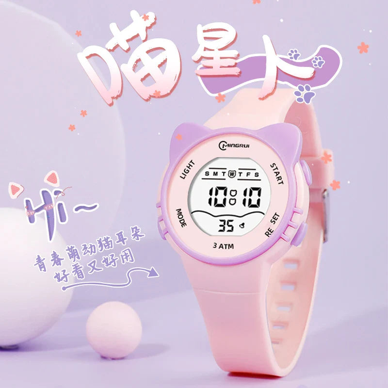 Kids Digital Cat & Star Watch for Girls and Boys, Waterproof 5ATM (50m) Alarm, Luminous Hands, 35mm Dial