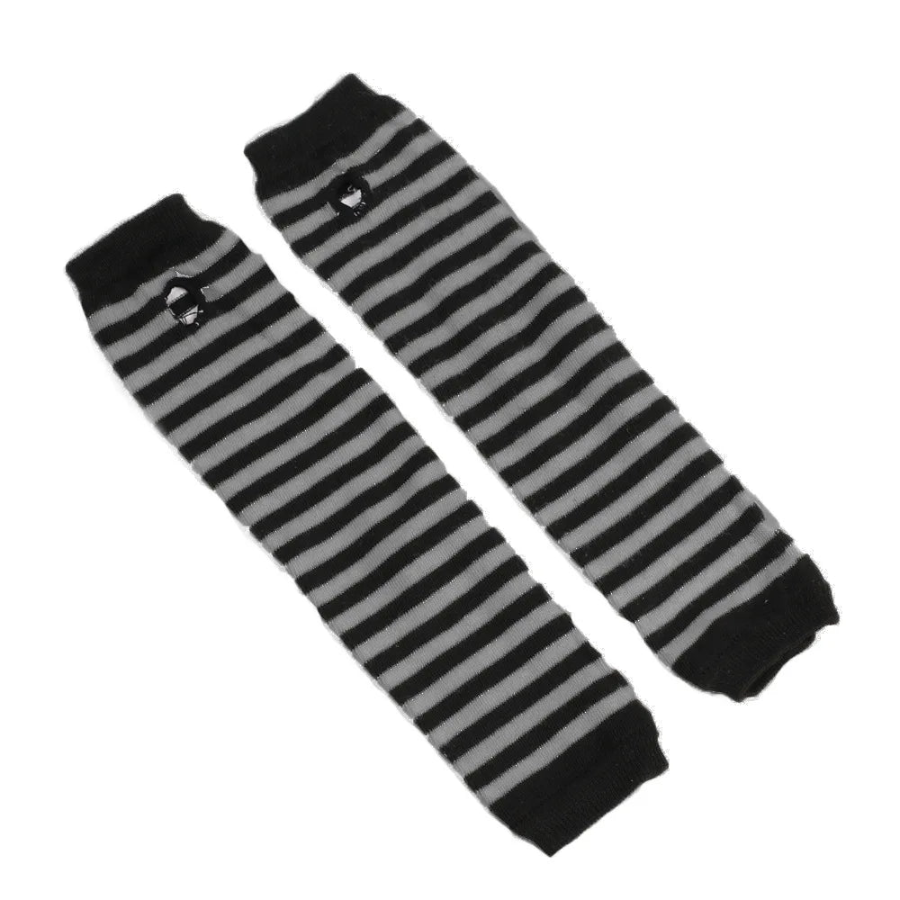 Elbow-Length Fingerless Knit Arm Warmers - Striped Winter Gloves for Men & Women