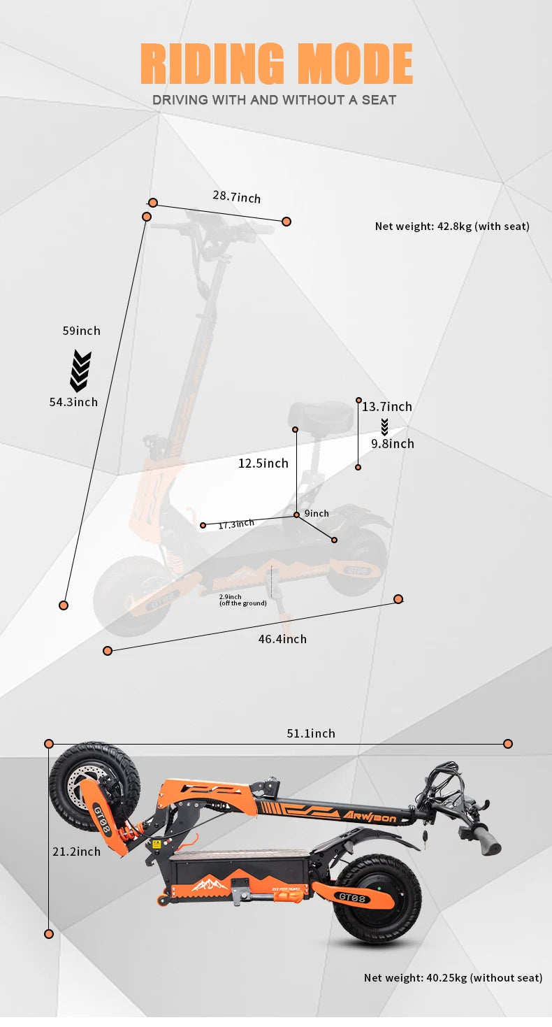 Dual Motor 5600W Adult Electric Scooter — Up to 46 MPH (74 km/h), 60V 27Ah Foldable eScooter with Seat, 11-inch (28 cm) Off-Road Tires