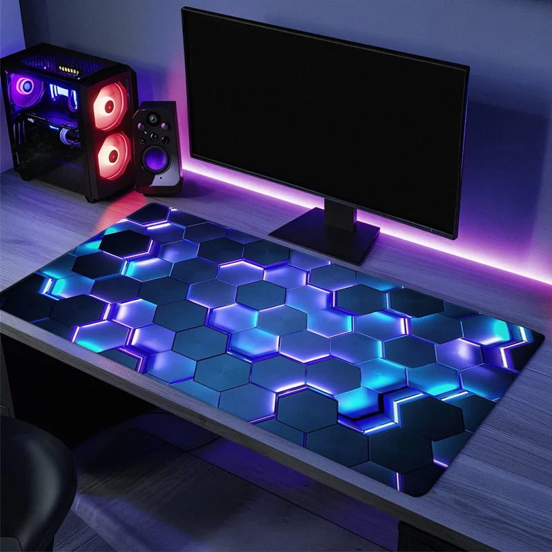 Large Gaming Mouse Pad Red Blue Gradient Non-Slip Rubber Sewn Edge Desk Mat for Keyboard & PC