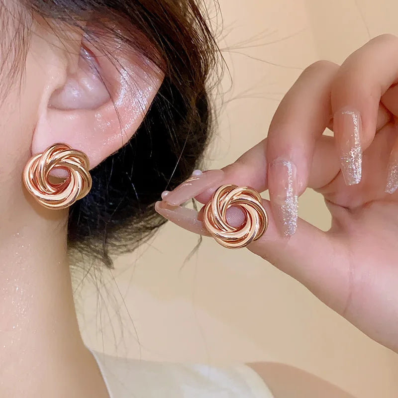Geometric Multilayer Twisted Hoop Earrings Gold Layered Metal Hoops for Women