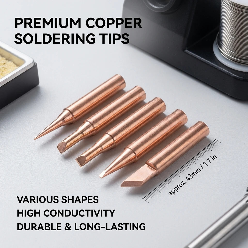 5-Pack Pure Copper Soldering Iron Tips – Lead-Free DIY Electronics Repair Tips for Electric Soldering Irons