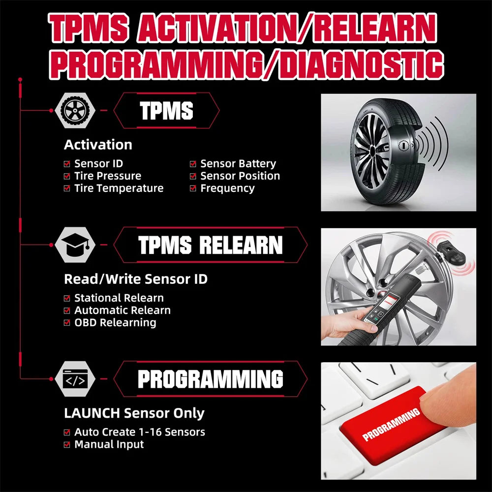 Handheld TPMS Tool 315/433 MHz — Tire Pressure Sensor Activation, Programming, Relearn & Diagnostic