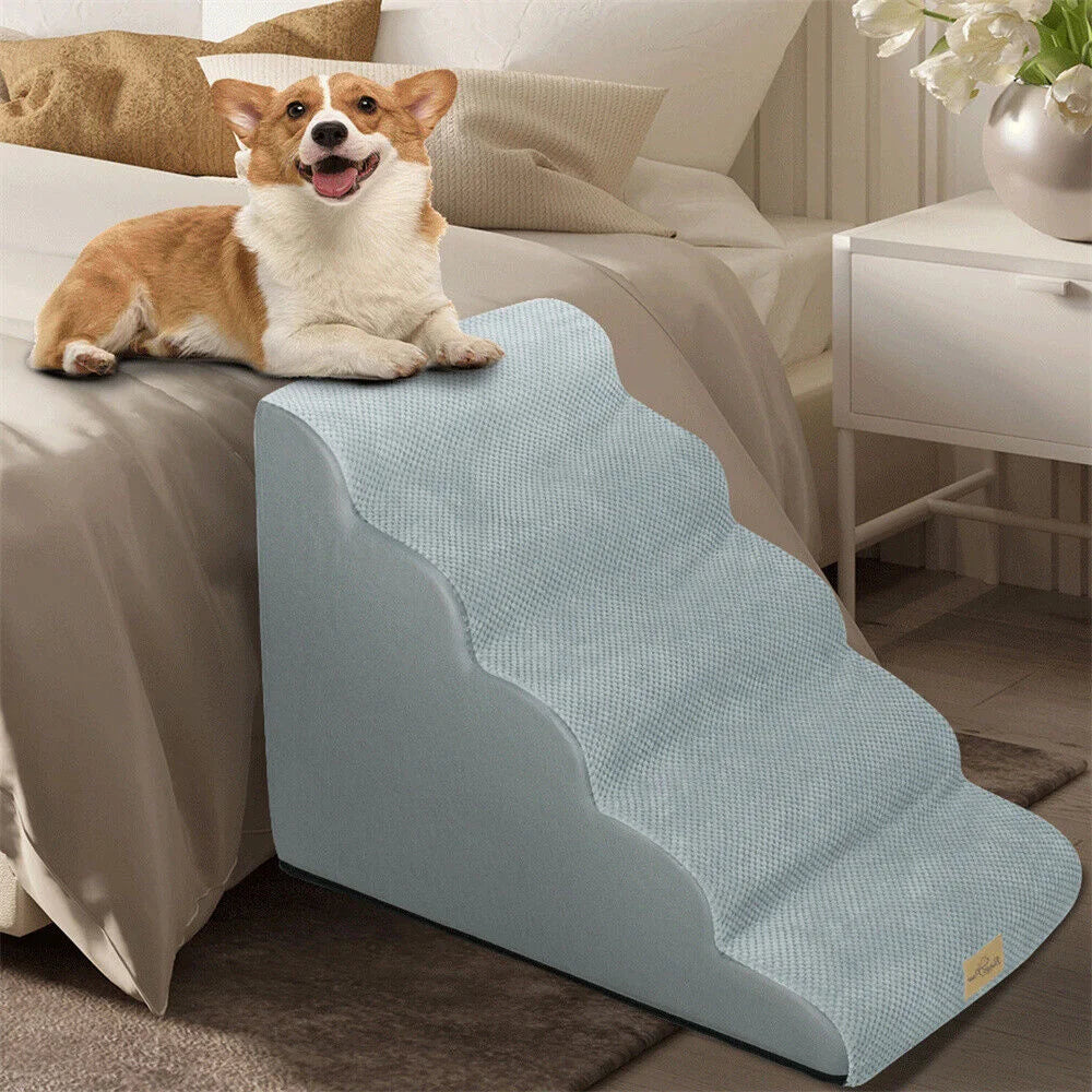 5-Step Foam Dog Stairs for High Beds & Sofas – Non-Slip Pet Ramp with Removable Washable Cover, Supports up to 27 kg (59.5 lbs)