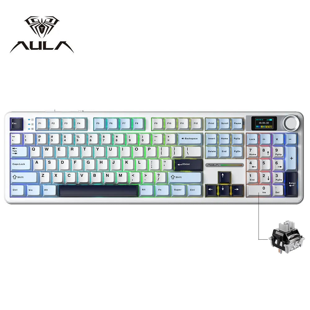Mechanical Gaming Keyboard — Tri-Mode Bluetooth/2.4G/Wired, Hot-Swappable 108-Key, RGB, 1.14" (29 mm) TFT Smart Display, Multi-Function Knob, 8000mAh Battery, PBT Keycaps