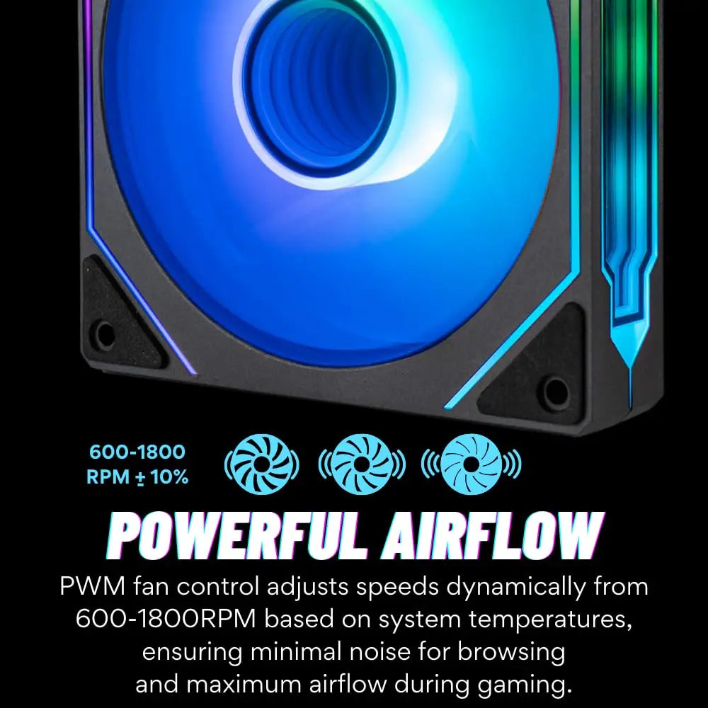 ARGB 120mm (4.72in) PWM Silent Case Fan – Infinite Mirror LED, 4-pin PWM + 5V 3-pin ARGB, Ceramic Bearing
