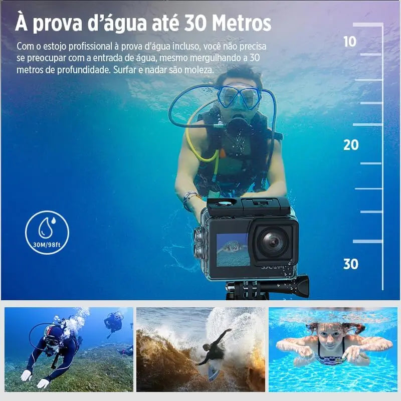 Dual-Screen 4K Action Camera – 30m (98 ft) Waterproof, 16MP 170° Wide-Angle, Wi‑Fi, 2-inch (5.1 cm) LCD, Digital Stabilization