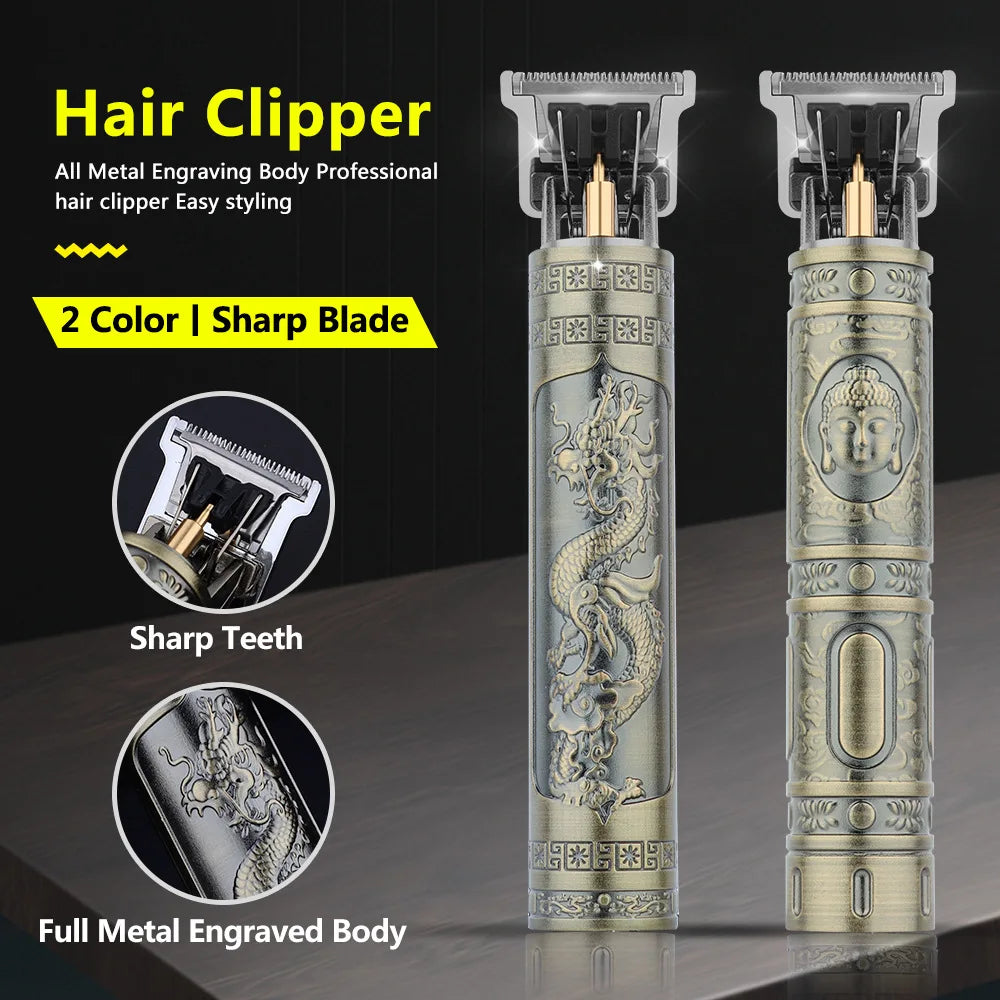 Retro Haircutting & Trimmer Set for Men — Rechargeable Electric Shaver & Beard Trimmer for Sensitive Skin, 60-Min Runtime