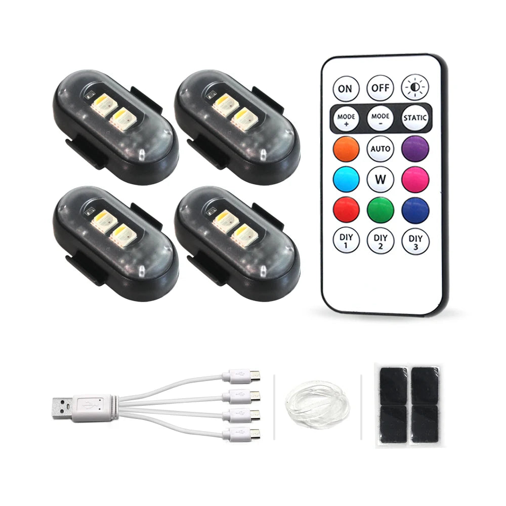 4/10-Pack Car LED Warning Lights — Rechargeable Wireless Decorative Atmosphere Lamps with Remote Control