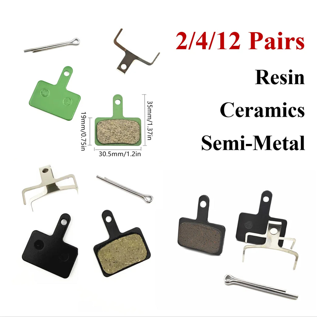 2/4/12-Pair Hydraulic Disc Brake Pads for Mountain Bikes — Resin, Semi-Metal & Ceramic Options