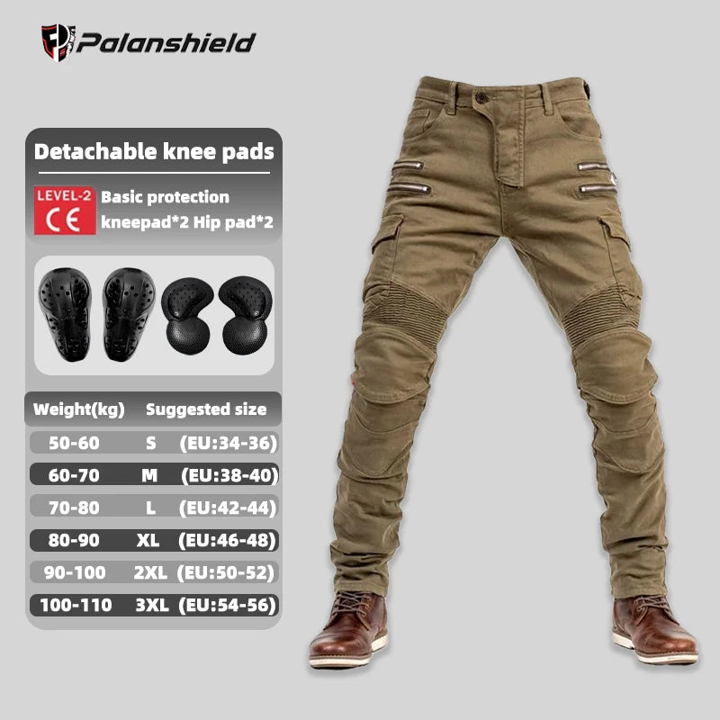 Unisex Motocross Motorcycle Riding Jeans with Removable Knee Pads – Double-Zip Moto Trousers