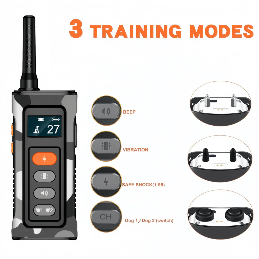 Waterproof Remote Dog Training Collar — Beep, Vibration & Shock, 3,300 ft Range (1,000 m), Adjustable for 8–150 lb (3.6–68 kg) Dogs
