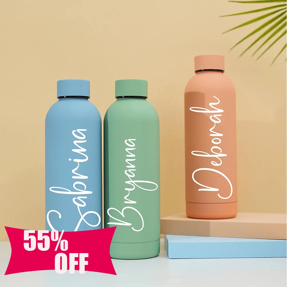 Personalized 500ml (17oz) Insulated Stainless Steel Water Bottle – Leakproof Screw Lid Travel Thermos | Custom Logo Gift for Weddings & Groomsmen