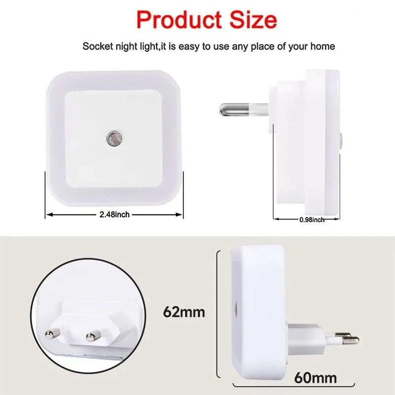 Wireless LED Night Light with EU Plug — Light Sensor Tricolor Nightlight for Kids Bedroom