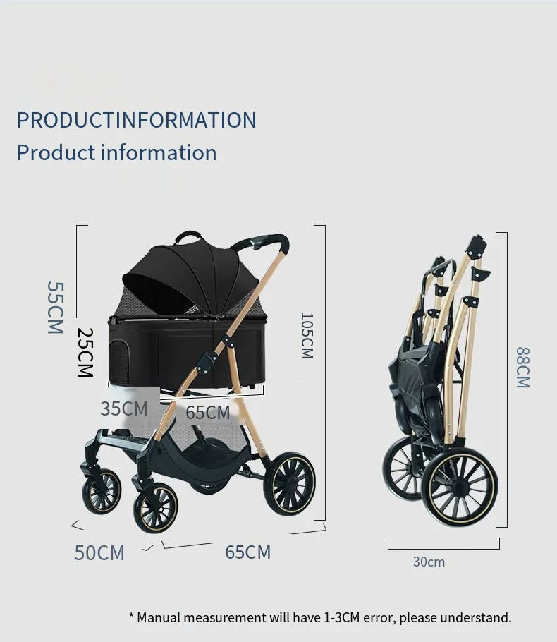 Foldable Detachable Pet Stroller for Dogs and Cats, Lightweight Small Pet Carrier Buggy