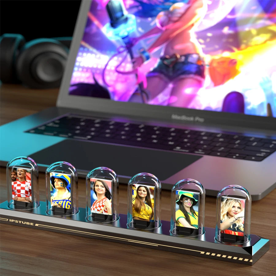 RGB Nixie Tube Desk Clock 1.14-inch IPS Color Screen — Smart WiFi USB-C LED Tube Night Light, Digital Alarm, Photo Album & Weather