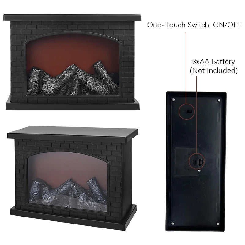 Flameless LED Fireplace Lantern Charcoal Table Lamp USB or Battery Powered Cozy Flame Light for Home Holiday Party Decor