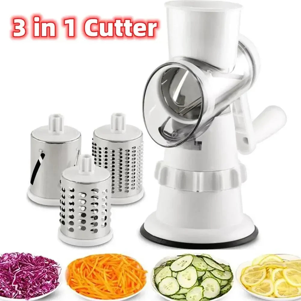 3-in-1 Vegetable Slicer Mandoline Manual Cutter, Round Chopper & Shredder for Potatoes, Fruits & Vegetables