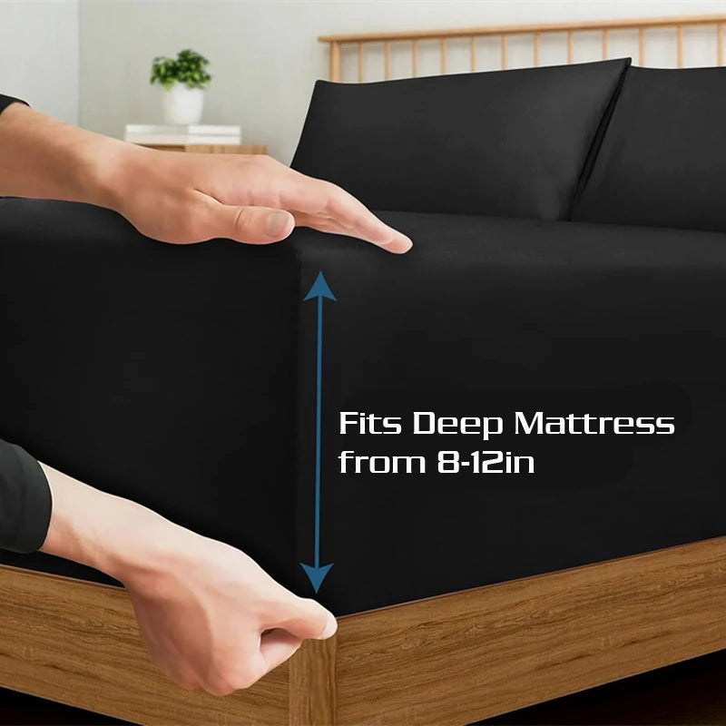 100% Cotton Fitted Sheet – Soft Breathable Deep Pocket Mattress Cover with Elastic Edge (Single, Double, Queen, King)