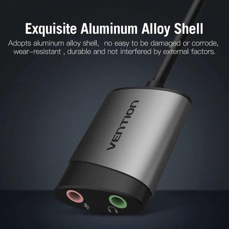 USB External Sound Card 3.5mm Audio Adapter with Microphone — USB-A Headset Adapter for PC, MacBook, Laptop, PS5, Gaming Headset