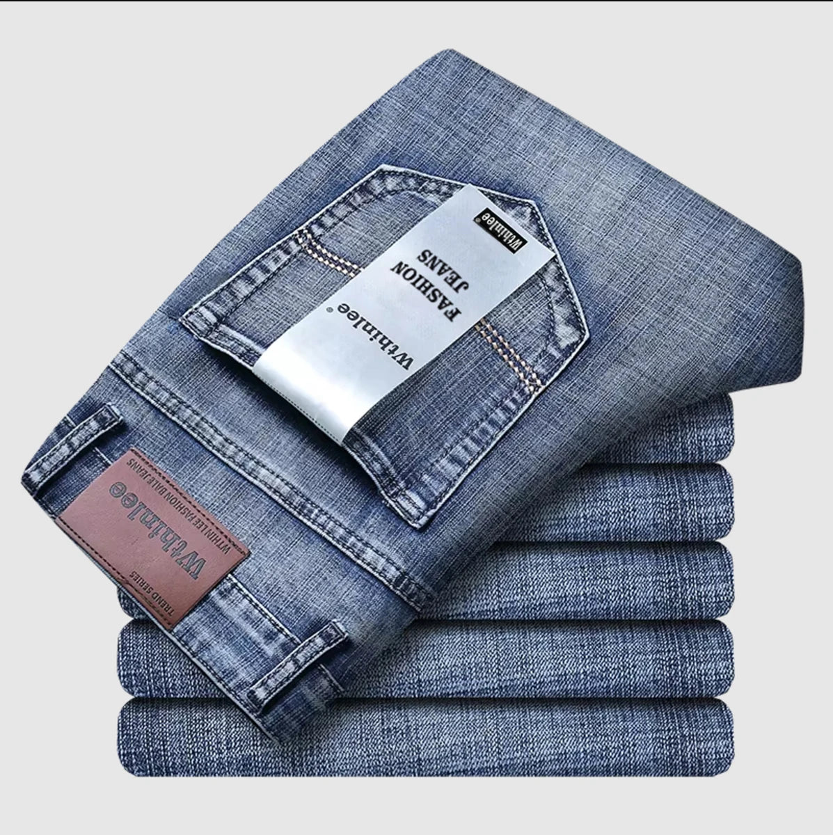 Men's Straight Stretch Denim Jeans - Business Casual Blue/Black