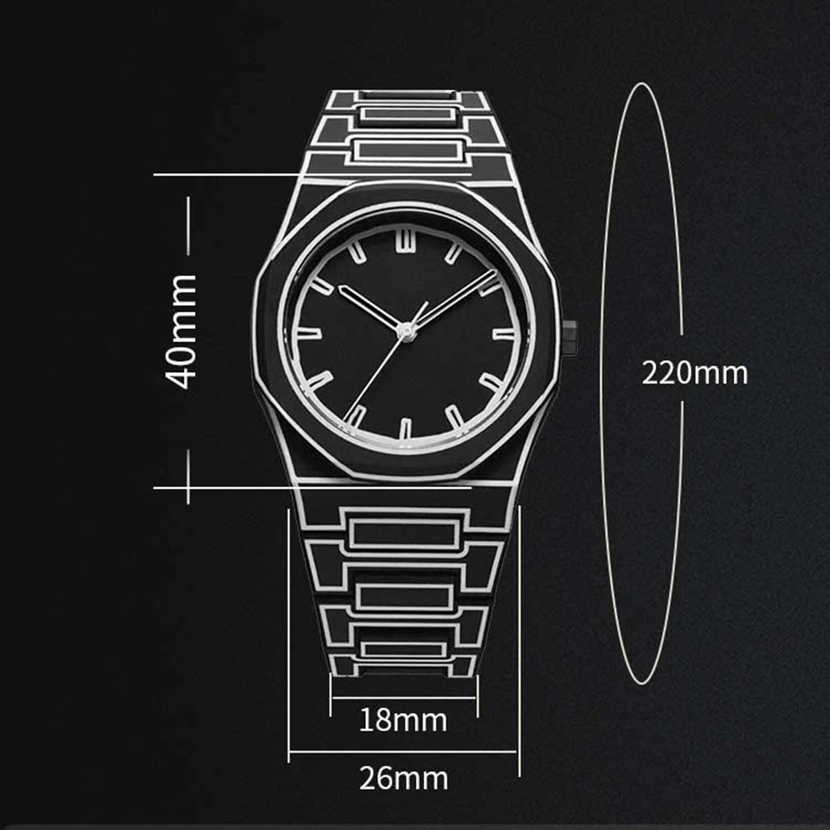 Men's Silicone Sport Watch – Quartz Movement, 40–44mm (1.57–1.73 in) Dial, 3ATM (30m) Water-Resistant, Black