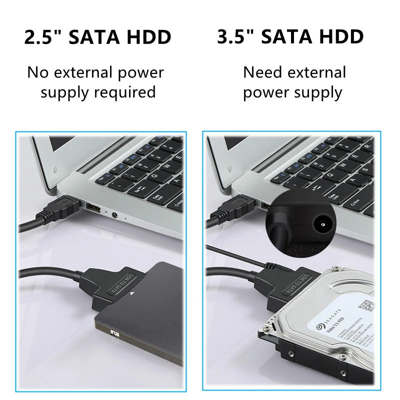 SATA to USB 3.0 Adapter Cable for 2.5 in (63.5 mm) / 3.5 in (88.9 mm) SSD HDD SATA III with UASP Support and 12V Power Adapter
