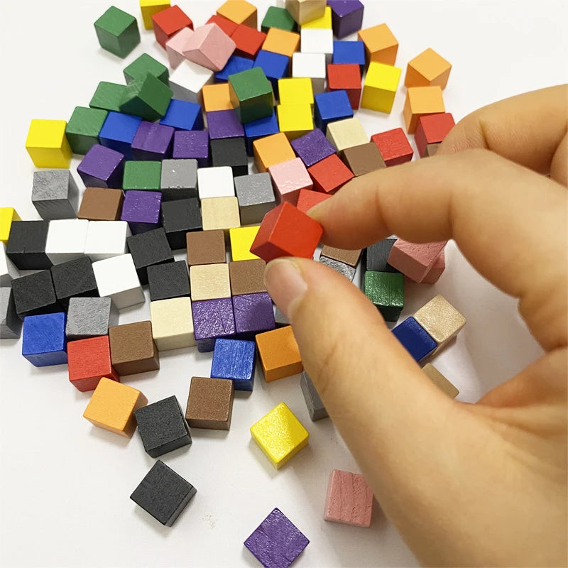 100-Pack 10mm (0.39 in) Colorful Wooden Cubes - Dice Tokens for Crafts, Board Games & Early Education
