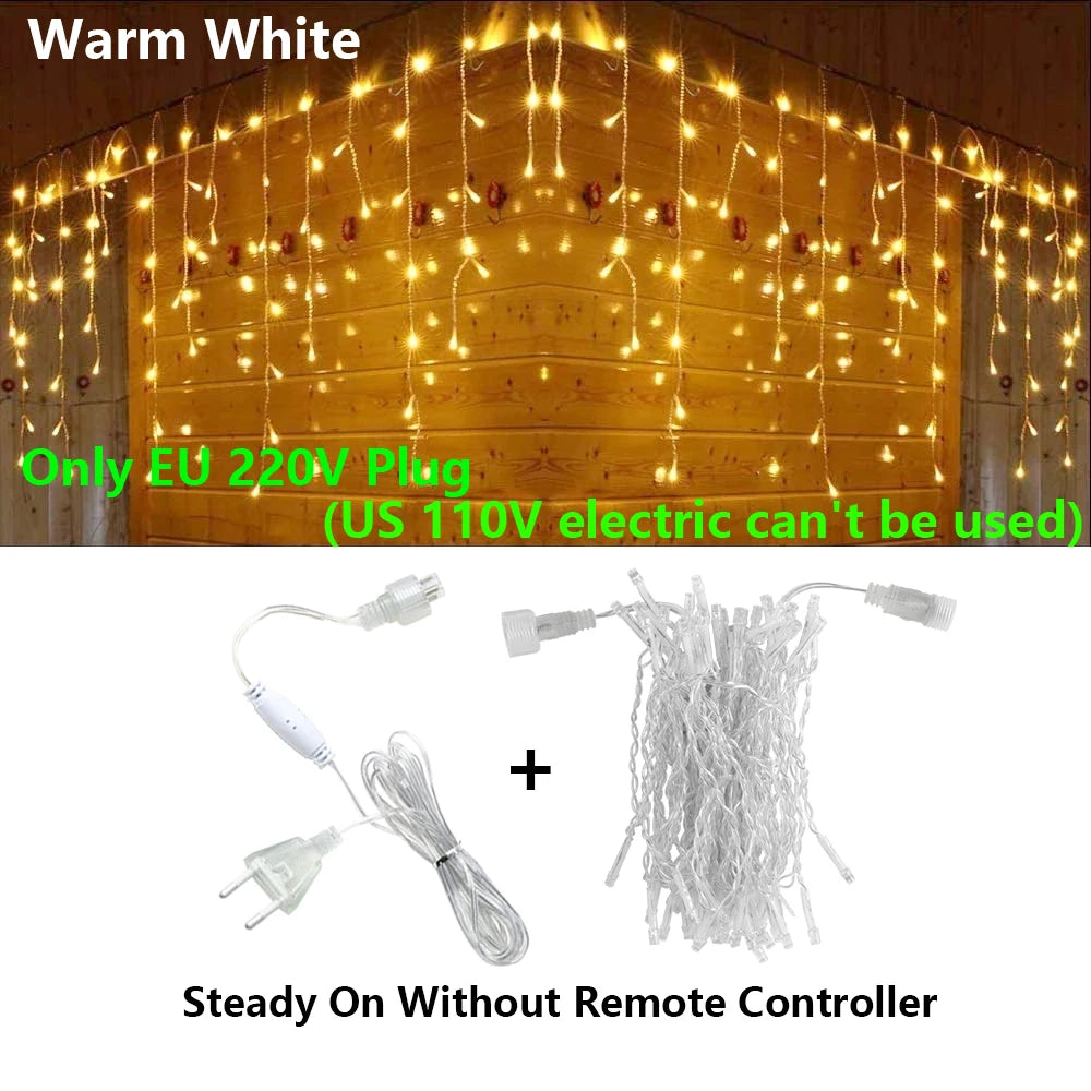 LED Icicle Curtain Fairy String Lights 3.5-40M (11.5-131ft) Remote Waterproof Outdoor Indoor Christmas Wedding Decor