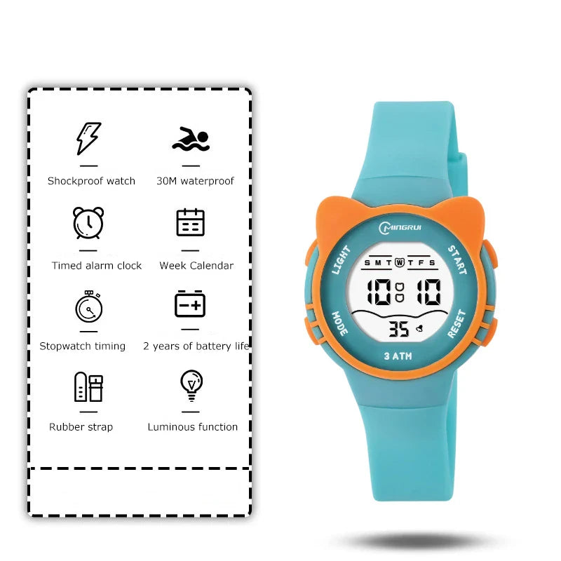 Kids Digital Cat & Star Watch for Girls and Boys, Waterproof 5ATM (50m) Alarm, Luminous Hands, 35mm Dial