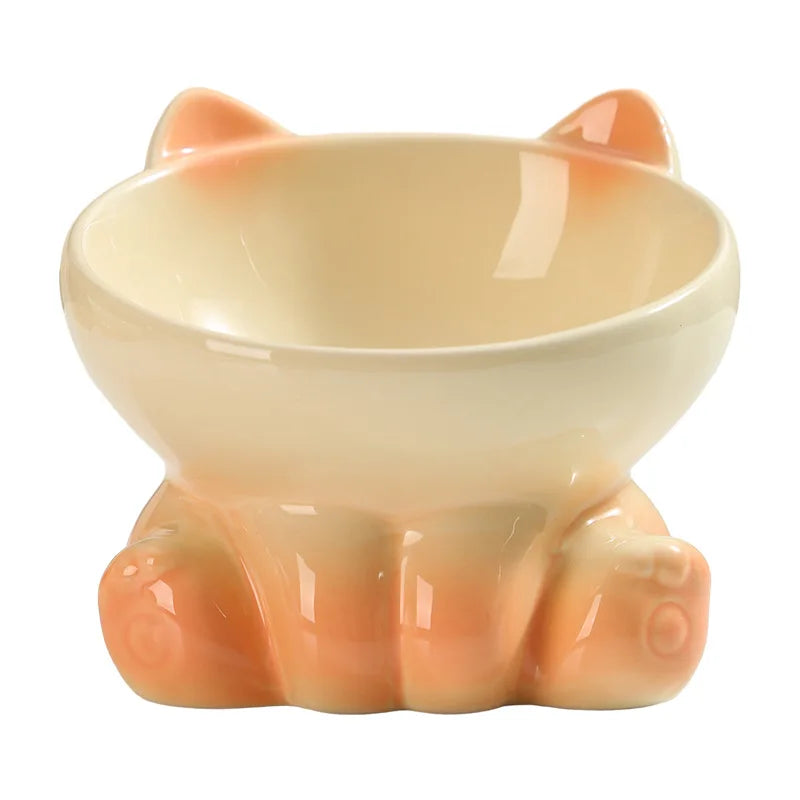 Gradient Ceramic Cat Bowl — Tall Slanted Feeding & Water Dish, 13 x 10.8 cm (5.1 x 4.3 in)